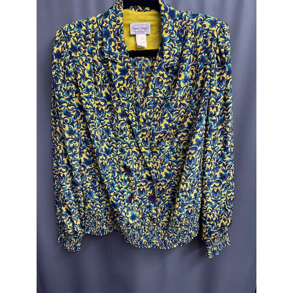Vintage three flaggs California floral yellow & blue top (b42) - Picture 1 of 11